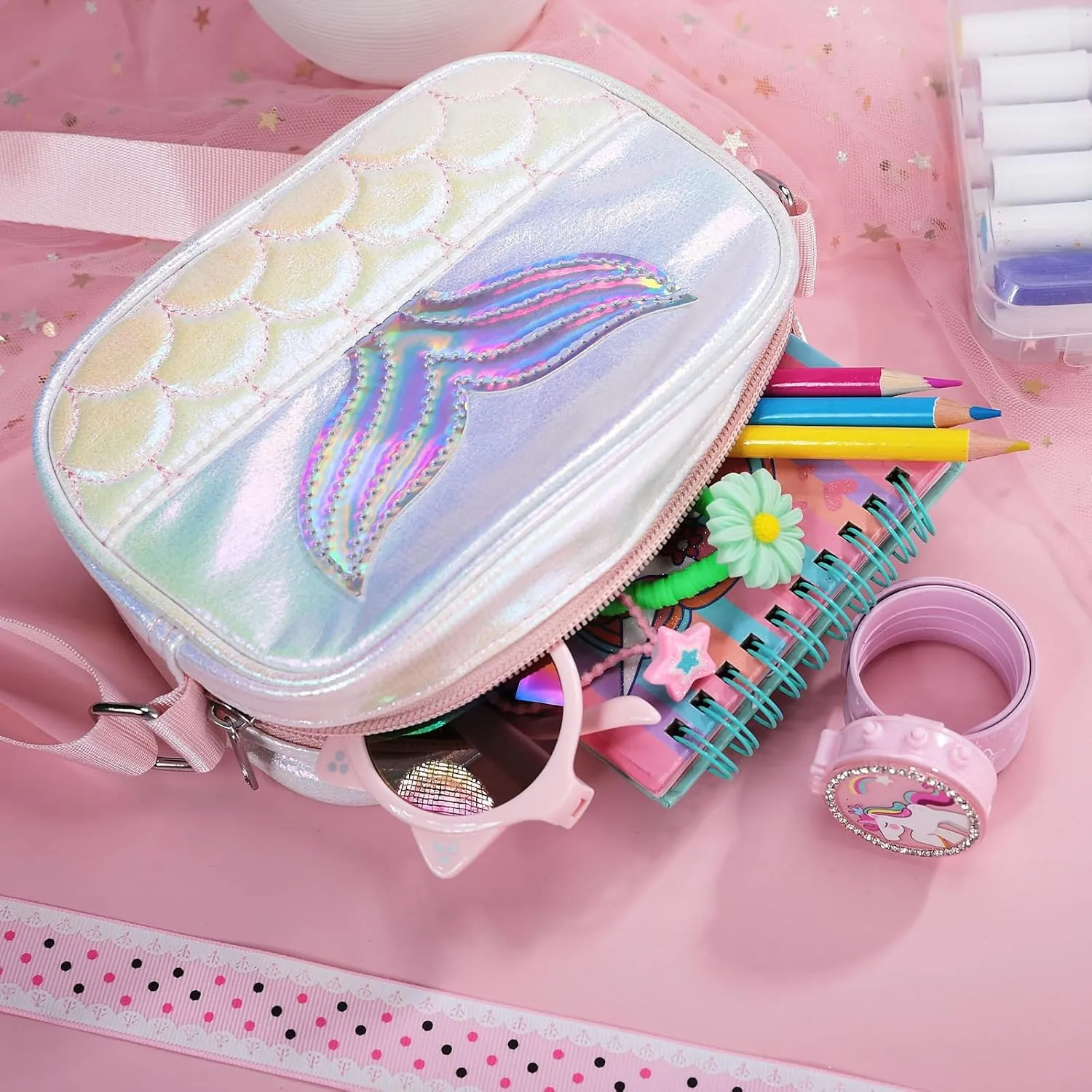 PinkSheep Toddler Purse for Girls Gifts Mermaid Purse Kids Shoulder Bag Crossbody Wallet 3-8Year Little Girl Gift（Fit PHONE）