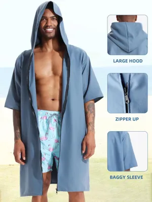 PISIQI Surf Poncho Changing Robe with Hood Absorbent Quick Dry Microfiber Wetsuit Zipper Towel for Beach Surfing Men Women