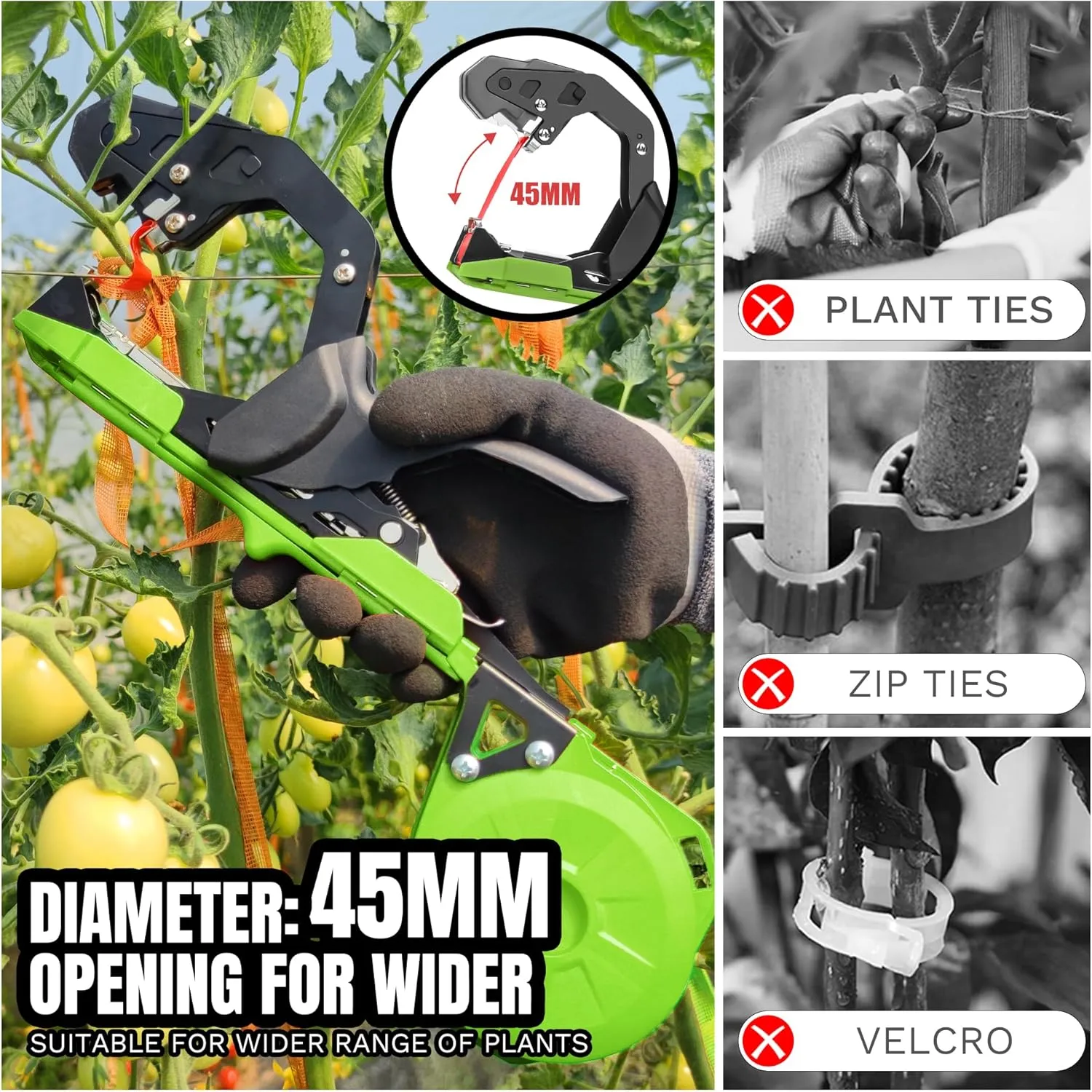 Plant Tying Machine with Green Tape, Tapener Tying Tool for Tomato, 420g Plant Tape Gun for Climbing Plants, 10000pcs Staples 20 Rolls Tape (Green)