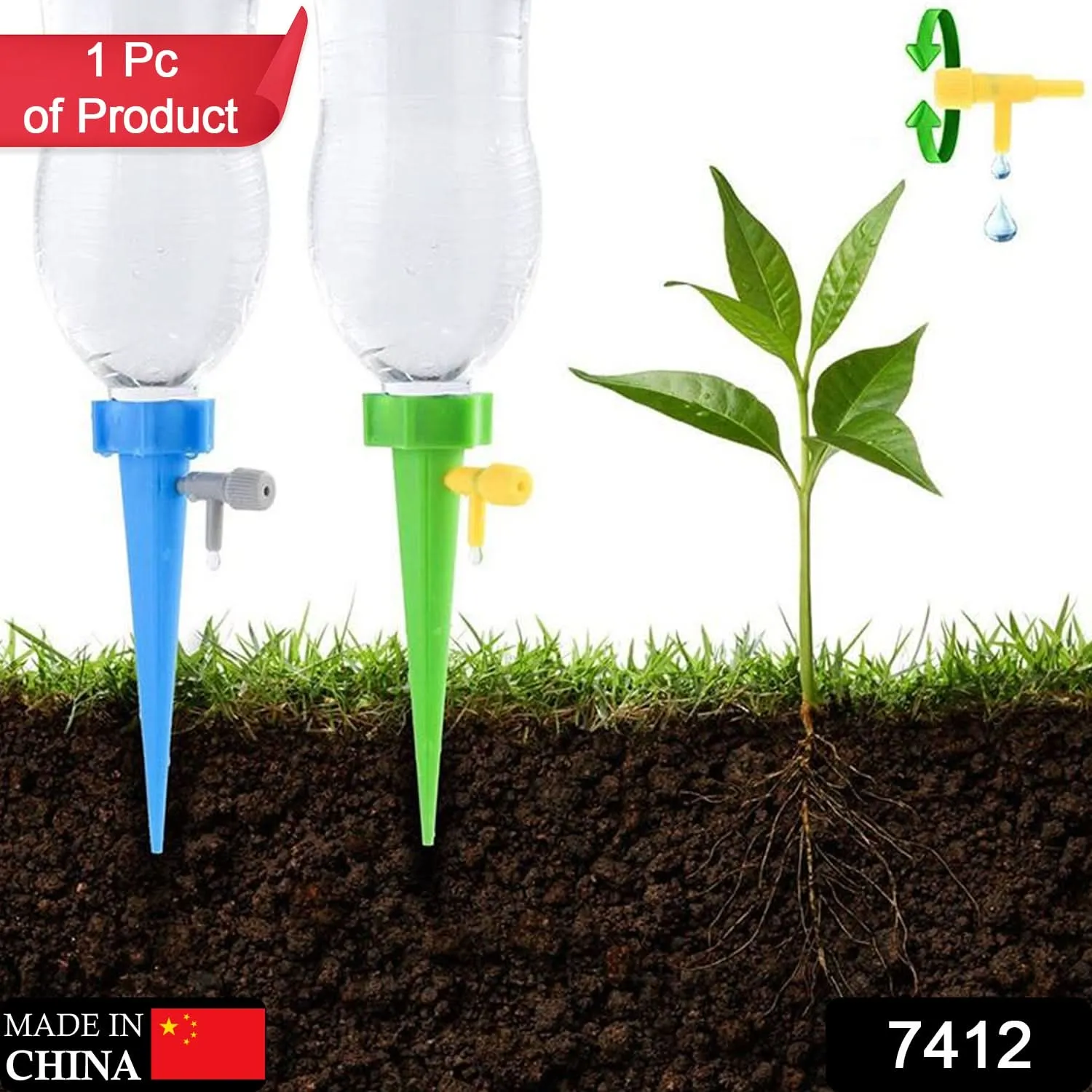 Plant Watering Spikes Self Watering Spikes Water Dripper For Plants Adjustable Plant Watering Devices With Slow Release Control Valve Switch (4 pcs)