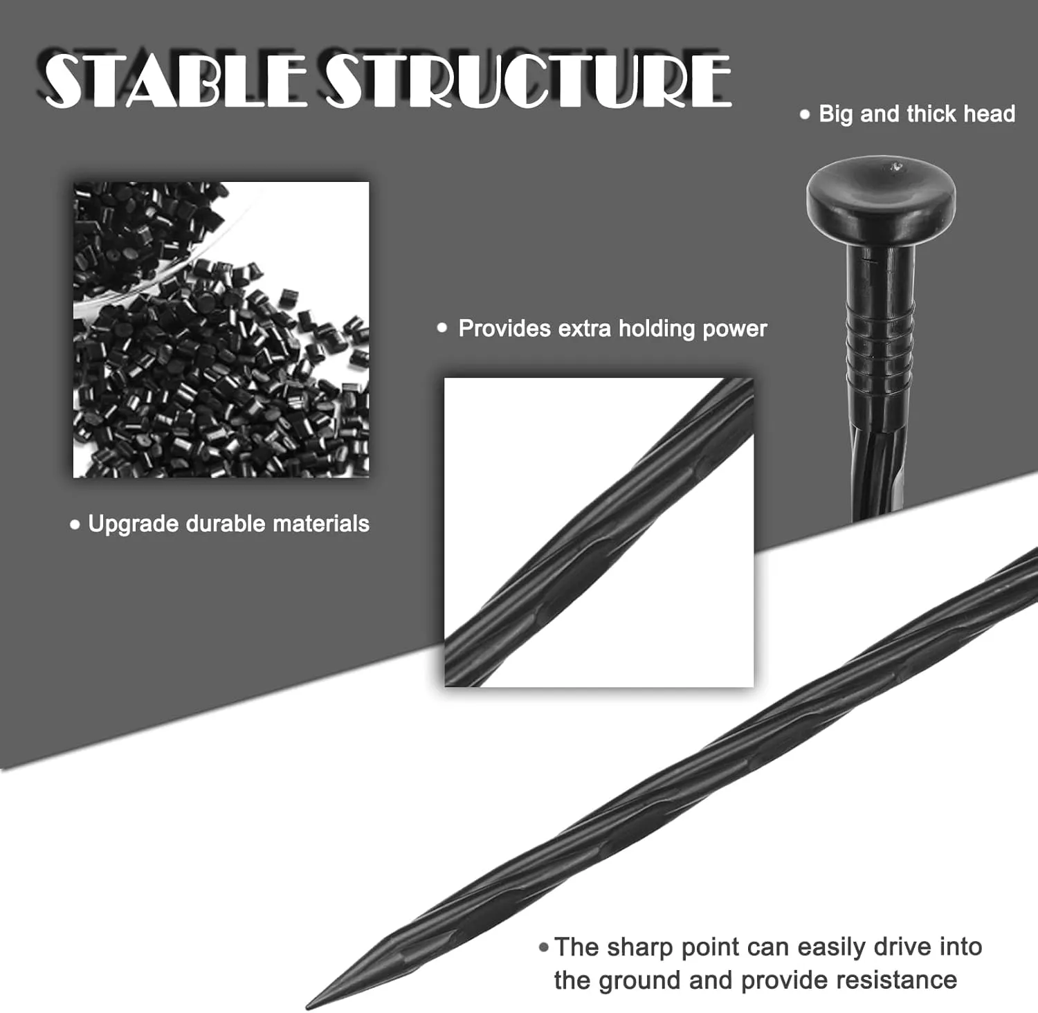 Plastic Landscape Anchoring Spikes 100 Pcs 8 Inch Nylon Spiral Landscape Spikes for Yard, Garden Lawn, Weed Barriers, Artificial Turf, Tent