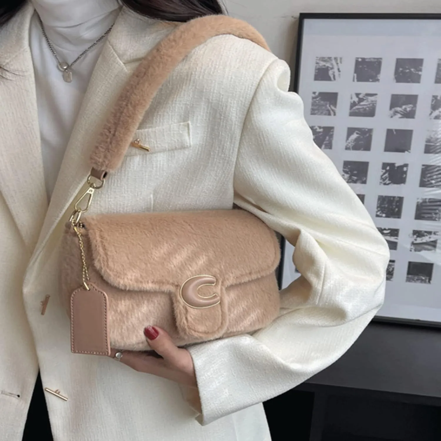 Plush Crossbody Fluffy Underarm Bag Shoulder Bag Vintage Handbag