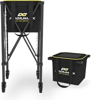 PodiuMax Tennis Ball Hopper, 150-180 Pickleball Ball Hopper with Wheels, Foldable Tennis Ball Basket with Side Pocket
