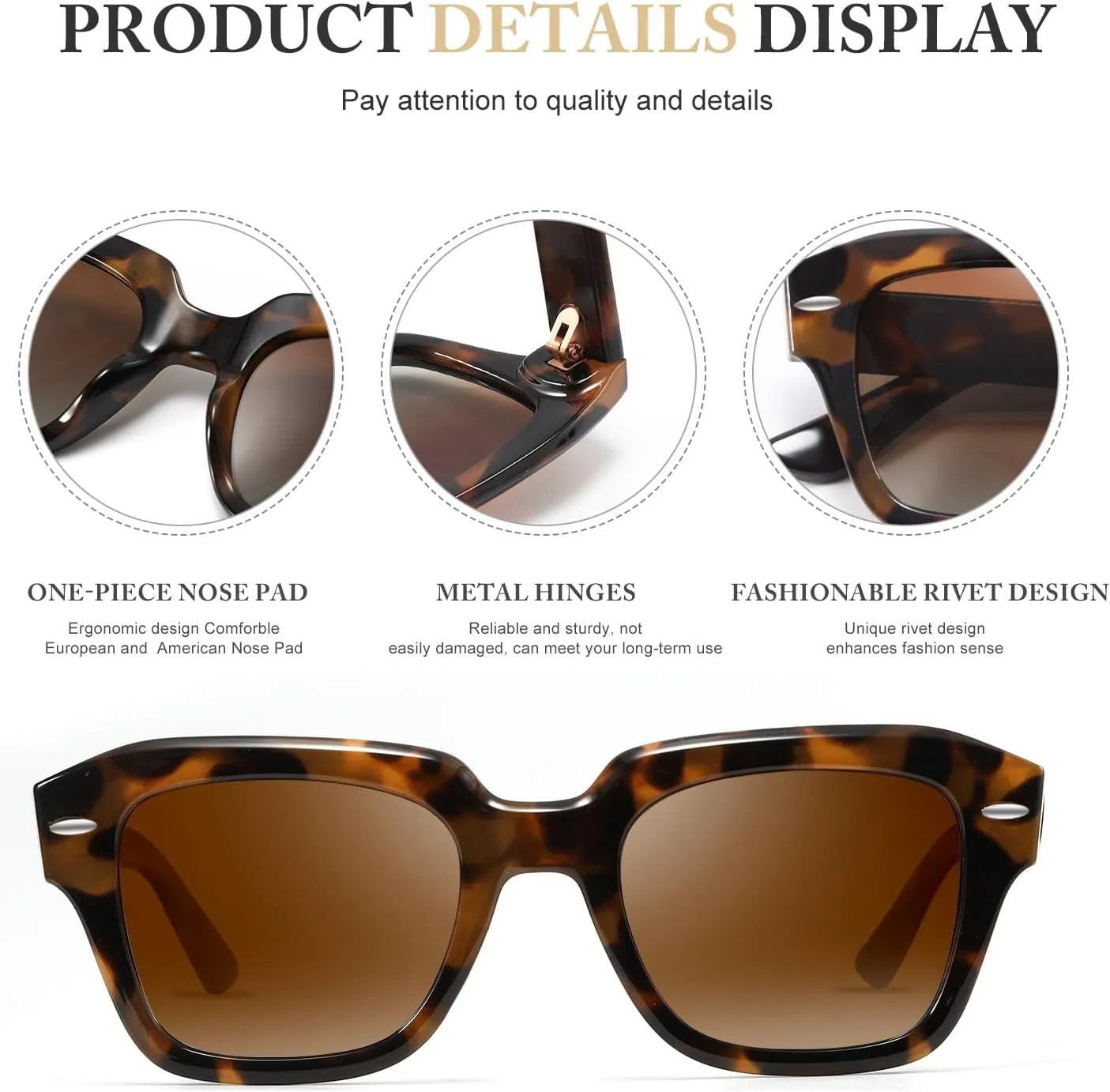 Polarized Sunglasses Womens Classic Retro Square Shape Sunglasses for Women Men Driving Fishing UV Protection