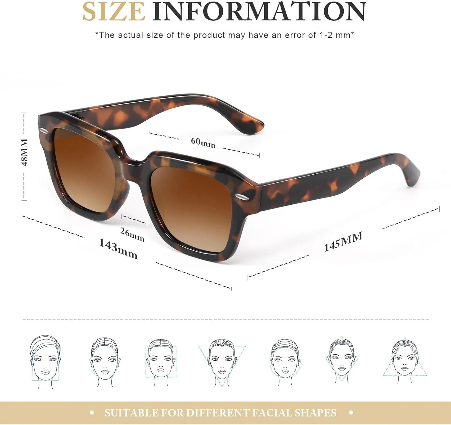 Polarized Sunglasses Womens Classic Retro Square Shape Sunglasses for Women Men Driving Fishing UV Protection
