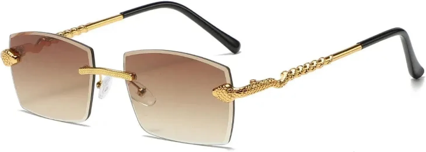 Polygon Rimless Sunglasses Women Retro Decoration Clear Ocean Lens Eyewear Men Sun Glasses Uv400 Shades