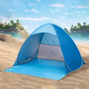 Pop Up Beach Tent Sun Shelter, Camping Tent with Rain Fly, Portable Beach Tent for Beach Camping Fishing, Water and Wind Resistant Camping Canopy for Backpacking,Hiking,Beach (Blue)
