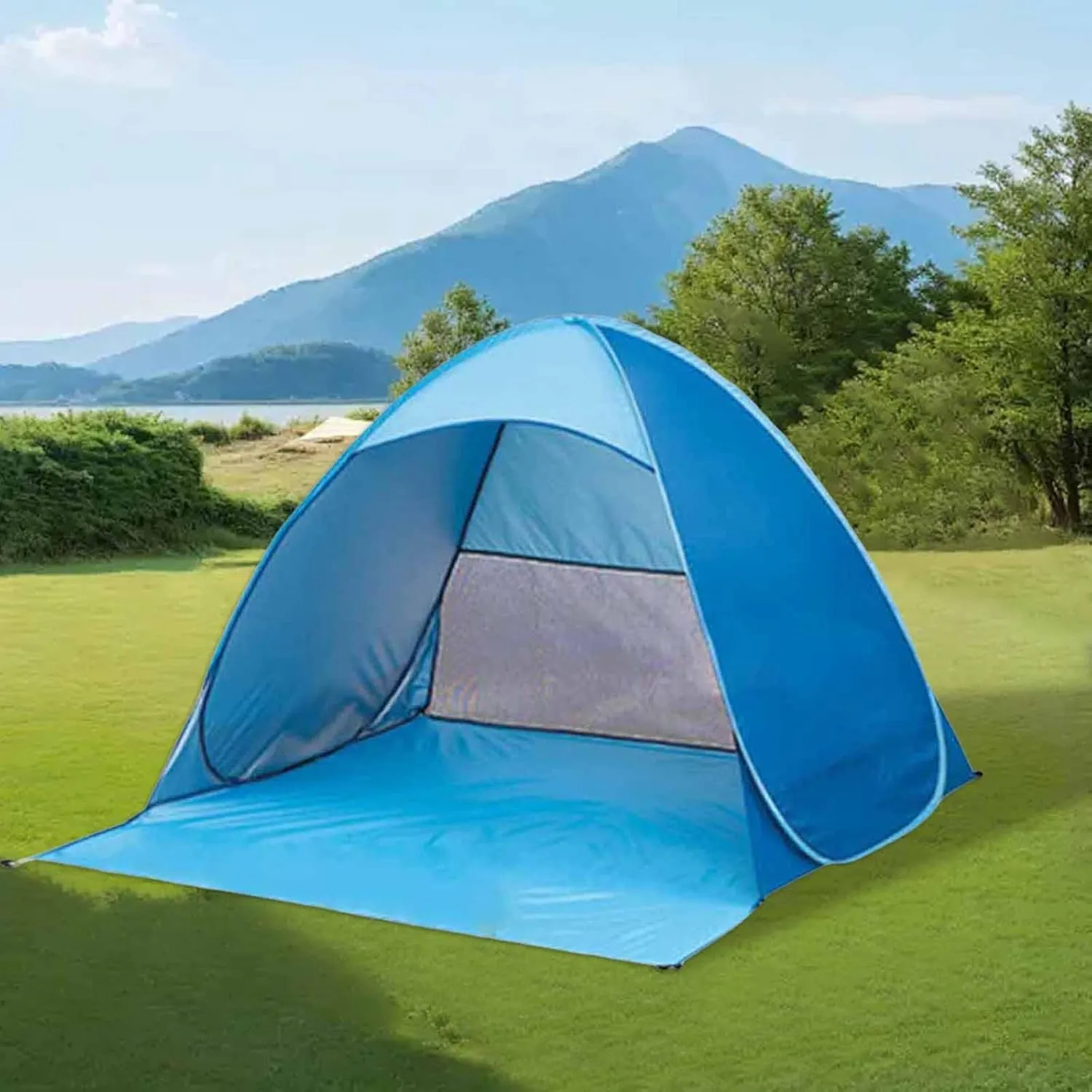 Pop Up Beach Tent Sun Shelter, Camping Tent with Rain Fly, Portable Beach Tent for Beach Camping Fishing, Water and Wind Resistant Camping Canopy for Backpacking,Hiking,Beach (Blue)