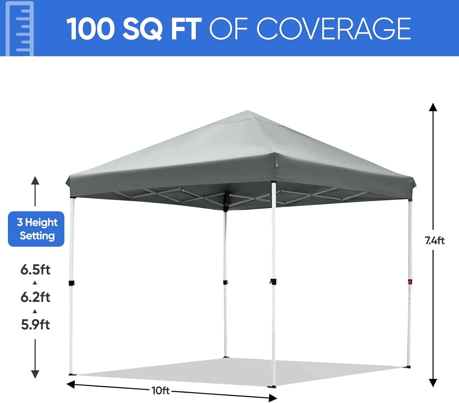 Pop Up Canopy Tent Easy Setup 10x10 Instant Gazebo Portable Shelter with Carrying Bag for Events, Camping, Market