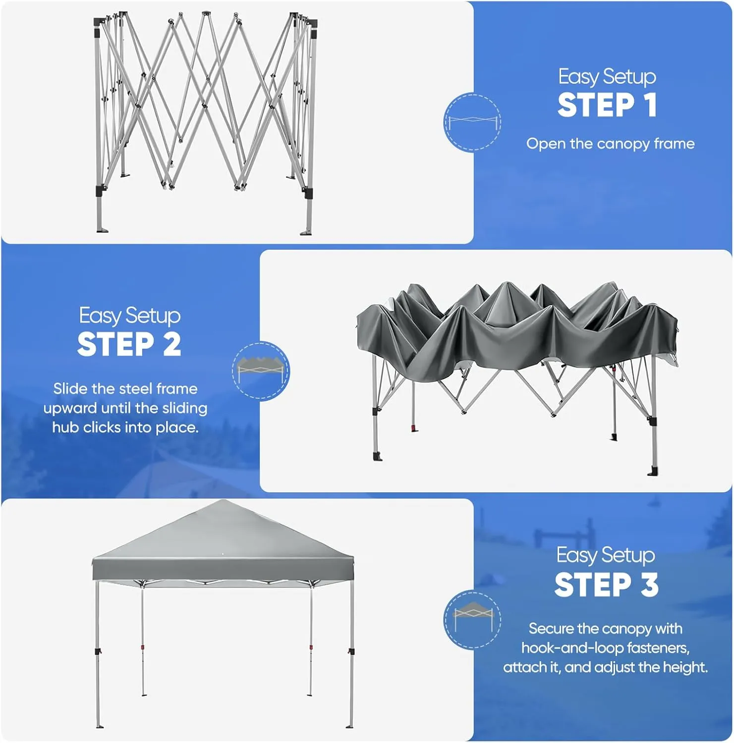Pop Up Canopy Tent Easy Setup 10x10 Instant Gazebo Portable Shelter with Carrying Bag for Events, Camping, Market