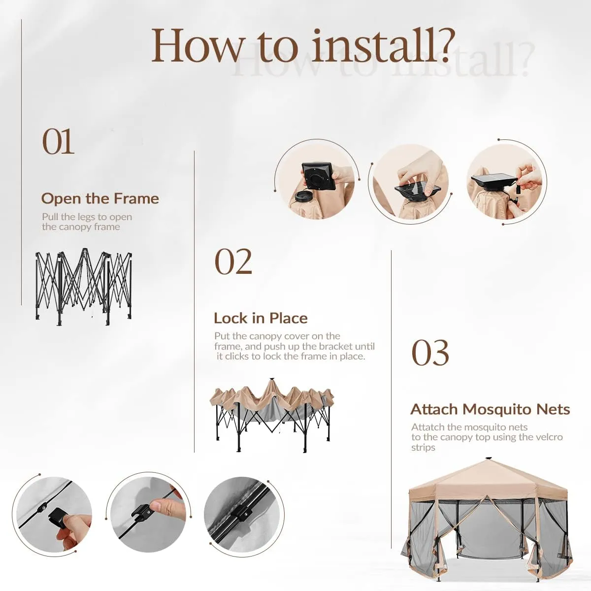 Pop up Screened Canopy Tent with Mosquito Netting, Portable Easy up Outdoor Screen House Shelter Fully Sealed for Patio, Camping and Picnic, Includes Wheeled Carry Bag (Tan, 13'x13')