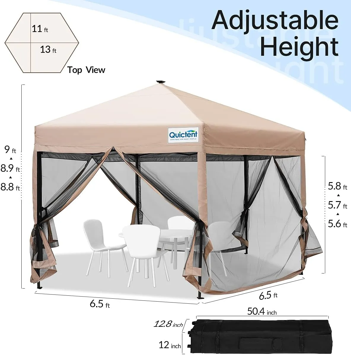 Pop up Screened Canopy Tent with Mosquito Netting, Portable Easy up Outdoor Screen House Shelter Fully Sealed for Patio, Camping and Picnic, Includes Wheeled Carry Bag (Tan, 13'x13')
