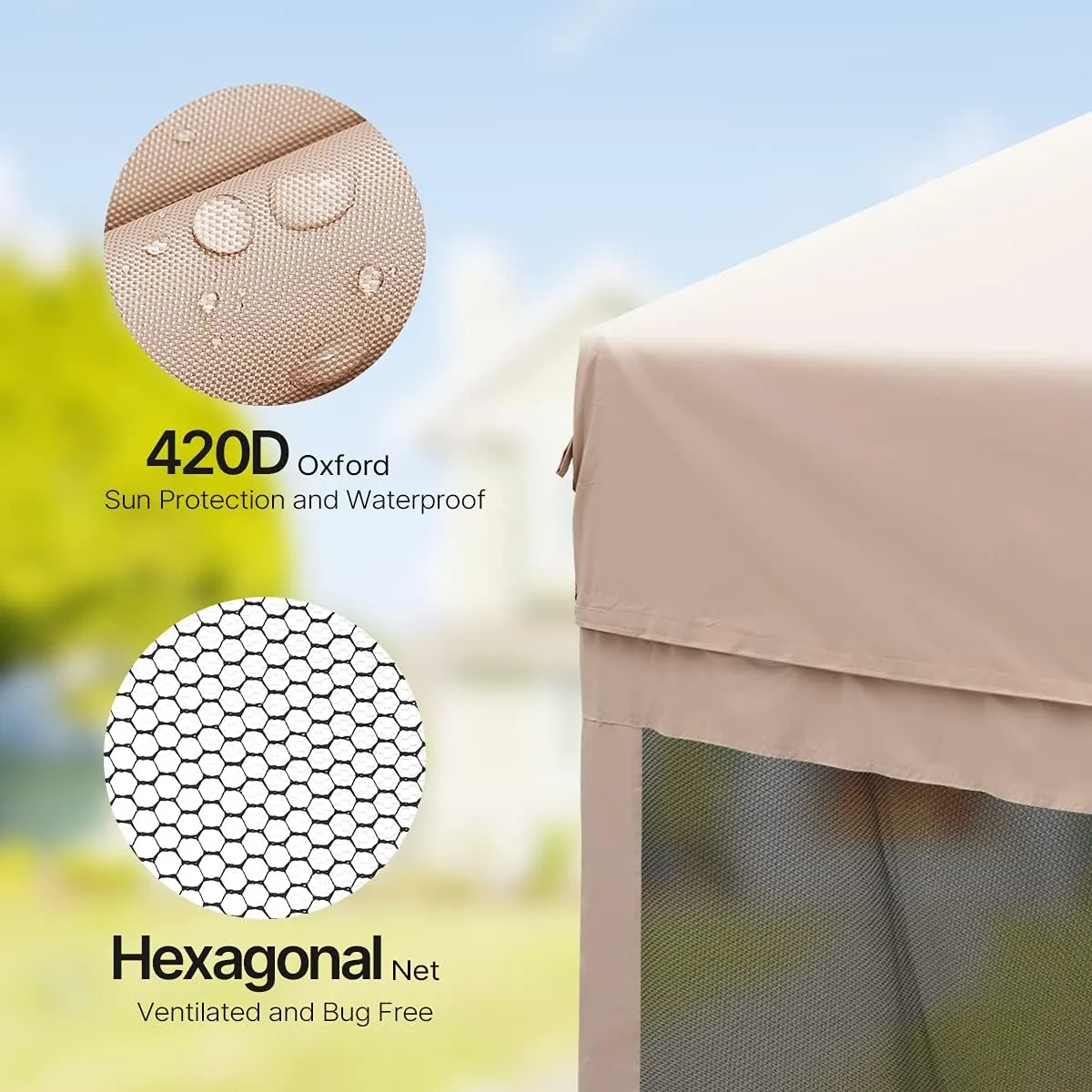 Pop up Screened Canopy Tent with Mosquito Netting, Portable Easy up Outdoor Screen House Shelter Fully Sealed for Patio, Camping and Picnic, Includes Wheeled Carry Bag (Tan, 13'x13')