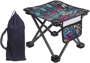 Portable Camping Stool with Side Pocket Mini Folding Stool Seat Lightweight Fold up Chair for Lawn Fishing Traveling Picnic