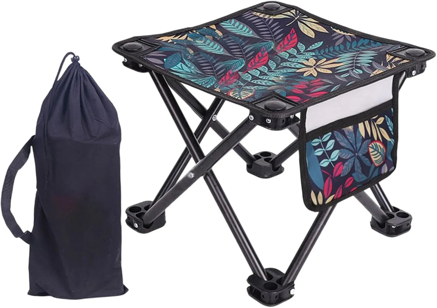Portable Camping Stool with Side Pocket Mini Folding Stool Seat Lightweight Fold up Chair for Lawn Fishing Traveling Picnic