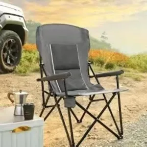 Portable Folding Chair with high Back and Cup Holder Outdoor Chair Carrying Bag, Light and Compact, Suitable for Beach, Fishing, Backyard, Picnic, Concert (Gray)