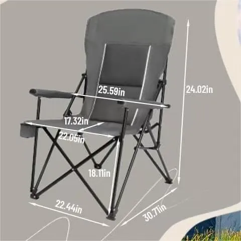 Portable Folding Chair with high Back and Cup Holder Outdoor Chair Carrying Bag, Light and Compact, Suitable for Beach, Fishing, Backyard, Picnic, Concert (Gray)