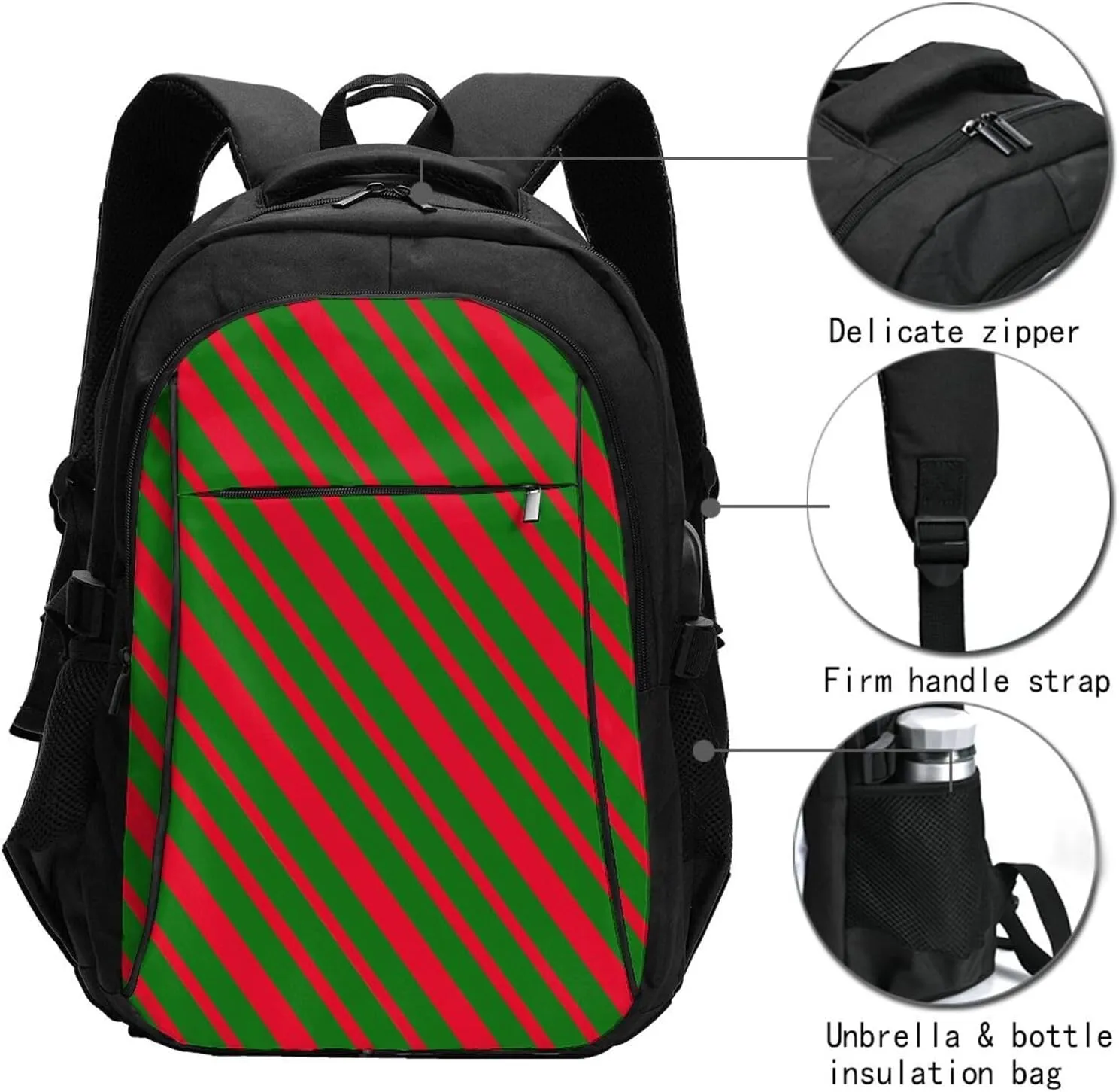 Portugal Portuguese Flag Stripe Business Laptop Backpack Travel Backpacks Outdoor Rucksack Large Bag Daypack with USB Charging Port Multi-Pocket for Hiking Camping