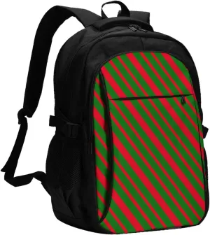 Portugal Portuguese Flag Stripe Business Laptop Backpack Travel Backpacks Outdoor Rucksack Large Bag Daypack with USB Charging Port Multi-Pocket for Hiking Camping