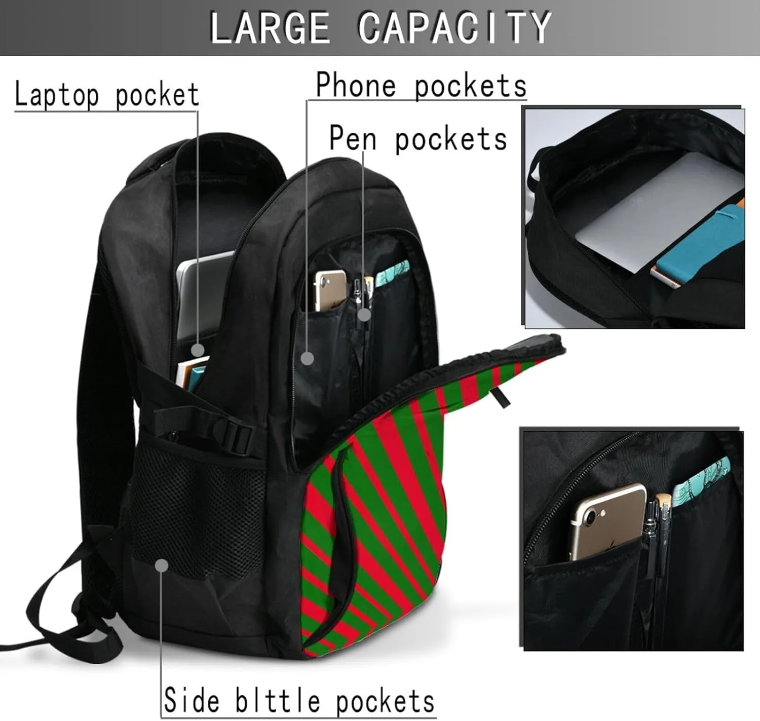 Portugal Portuguese Flag Stripe Business Laptop Backpack Travel Backpacks Outdoor Rucksack Large Bag Daypack with USB Charging Port Multi-Pocket for Hiking Camping