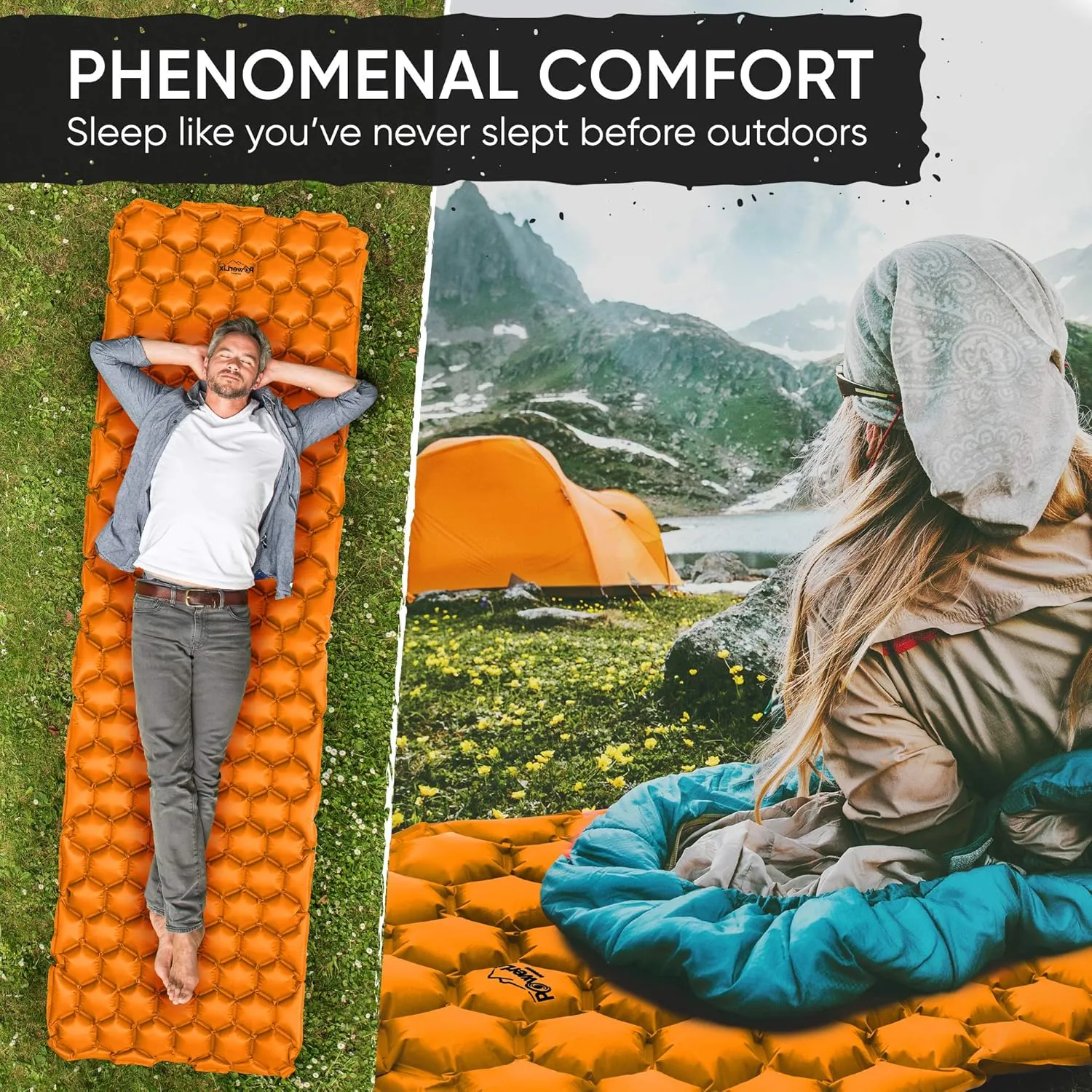 POWERLIX Ultralight Inflatable Camping Sleeping Pad - Camping Mattress for Backpacking, Hiking, Compact Lightweight Air Pad for Camping, Inflation Hand Pump Bag/Repair Kit Included