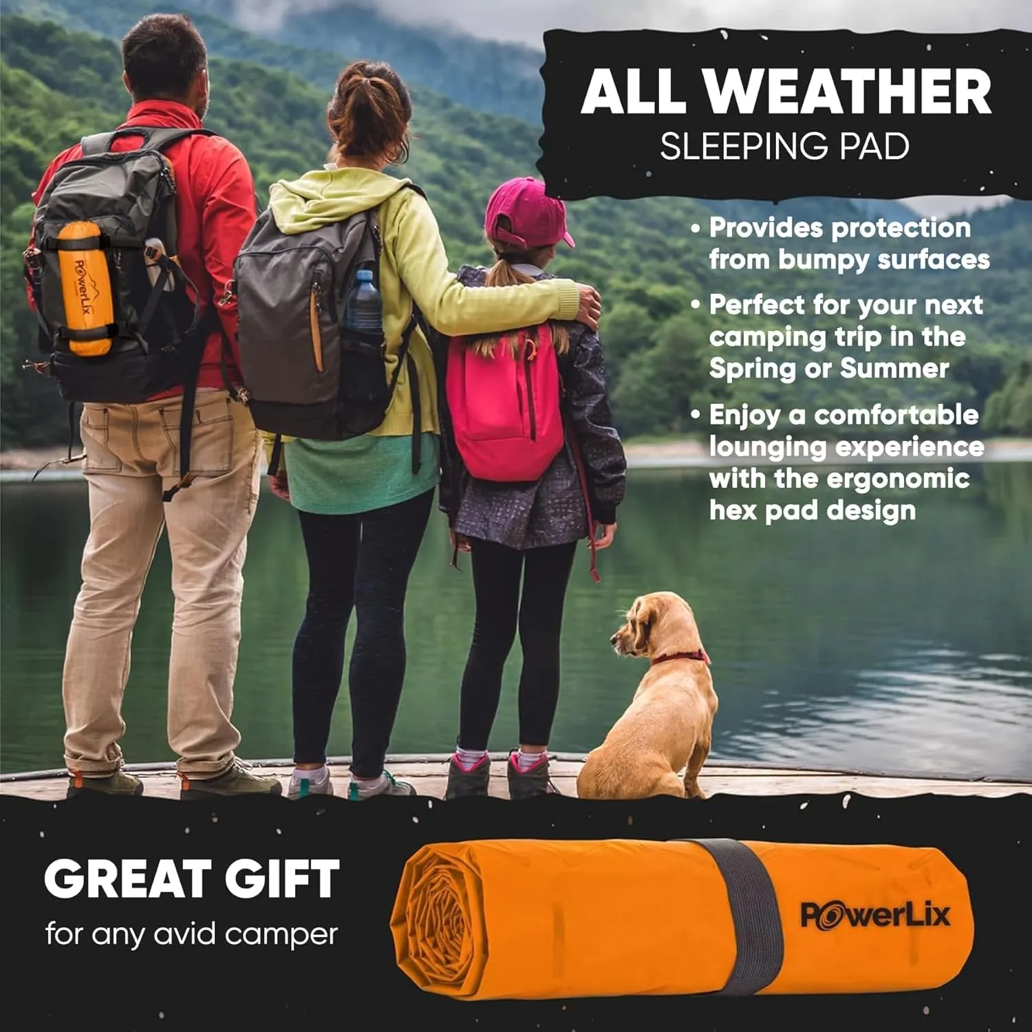 POWERLIX Ultralight Inflatable Camping Sleeping Pad - Camping Mattress for Backpacking, Hiking, Compact Lightweight Air Pad for Camping, Inflation Hand Pump Bag/Repair Kit Included