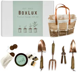 Premium Gardening Tools Gift Set, Over 1,700 Non GMO Vegetable Seeds, Copper Steel Tools for Planting, Garden Tool Kit for Women with Handbag and Coco Coir Soil Pellets, Birthday Gift Box