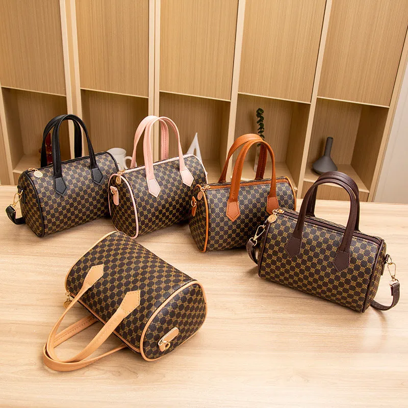 Printing Color Contrast Plaid Round Pillow Bags