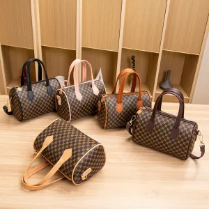 Printing Color Contrast Plaid Round Pillow Bags