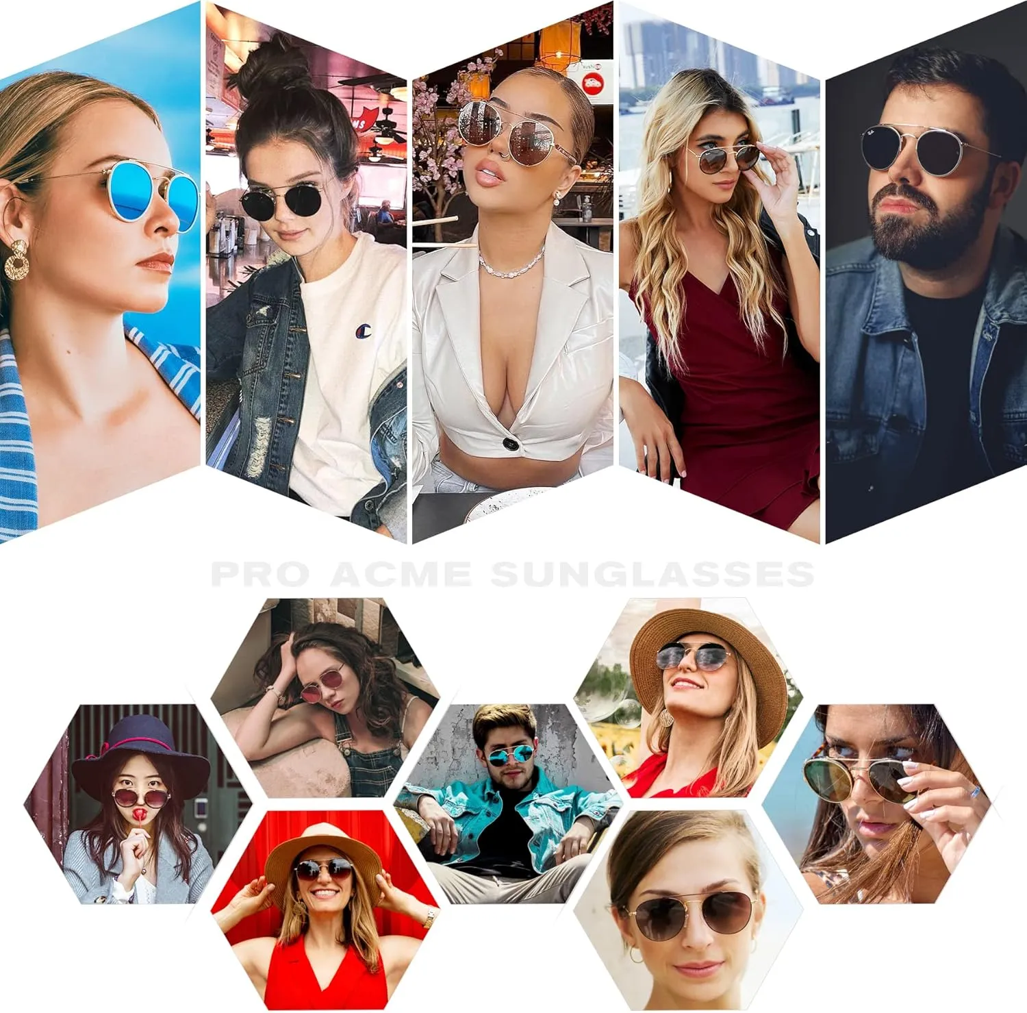 Pro Acme Double Bridge Round Sunglasses for Women Men 100% Real Glass Lens Retro UV400 Protection Retro Circle Sun Glasses