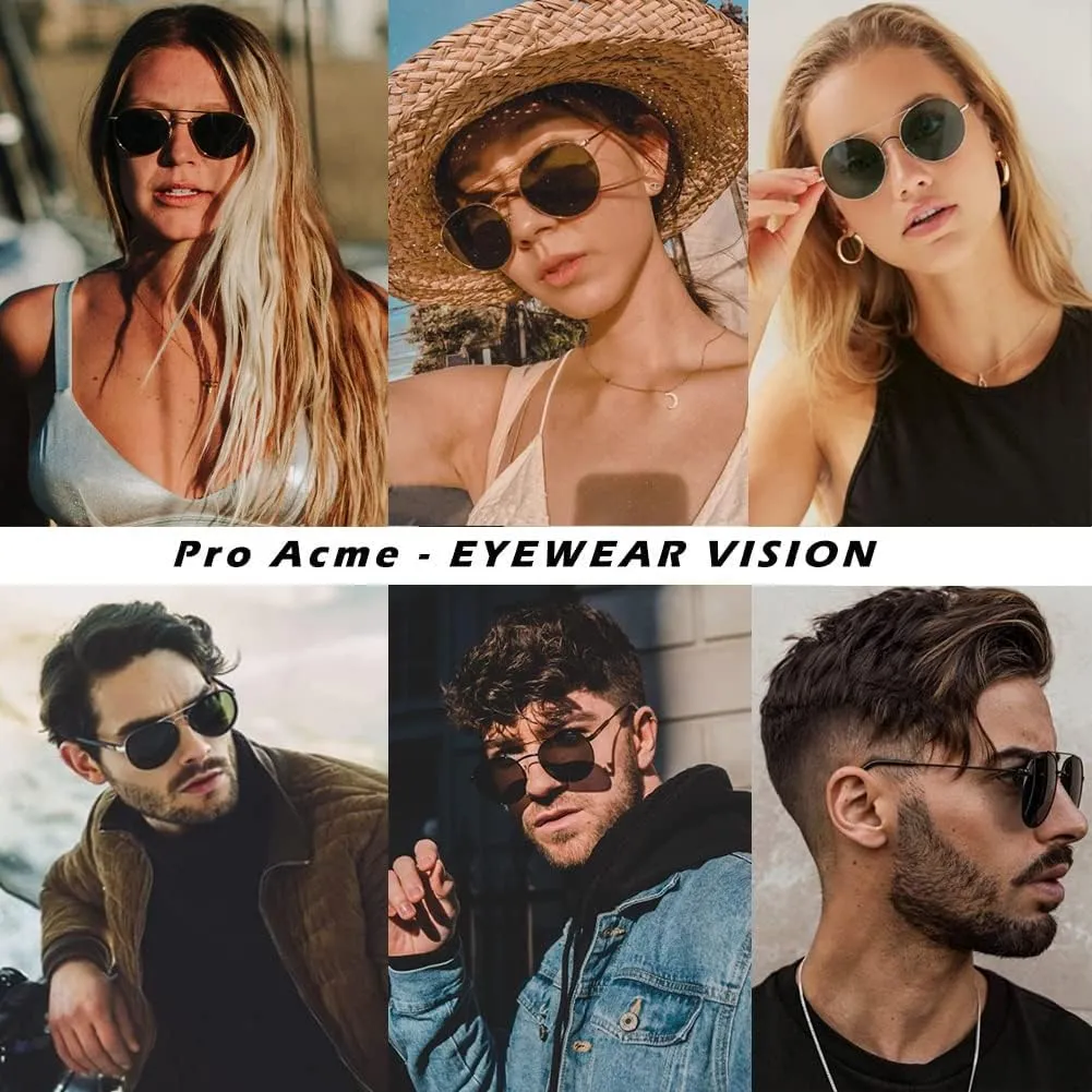 Pro Acme Double Bridge Round Sunglasses for Women Men 100% Real Glass Lens Retro UV400 Protection Retro Circle Sun Glasses