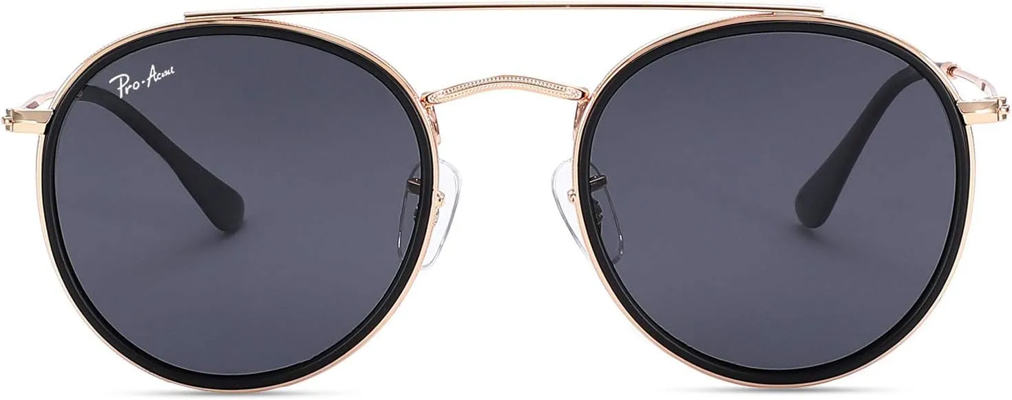 Pro Acme Double Bridge Round Sunglasses for Women Men 100% Real Glass Lens Retro UV400 Protection Retro Circle Sun Glasses
