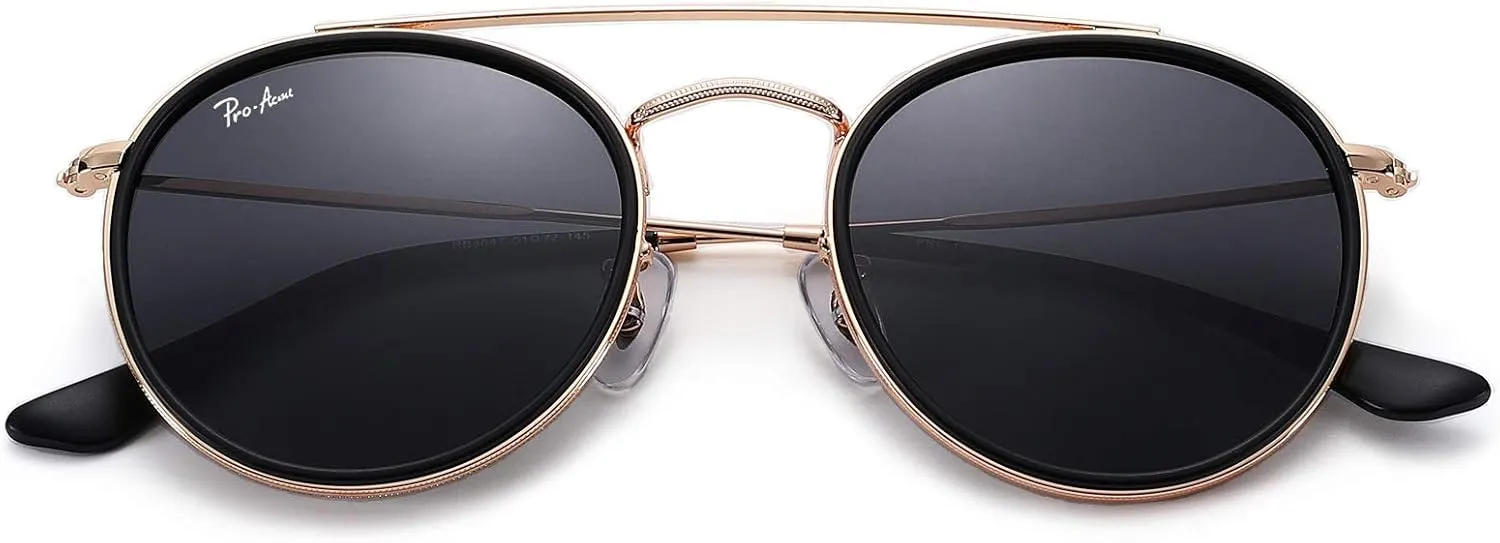 Pro Acme Double Bridge Round Sunglasses for Women Men 100% Real Glass Lens Retro UV400 Protection Retro Circle Sun Glasses