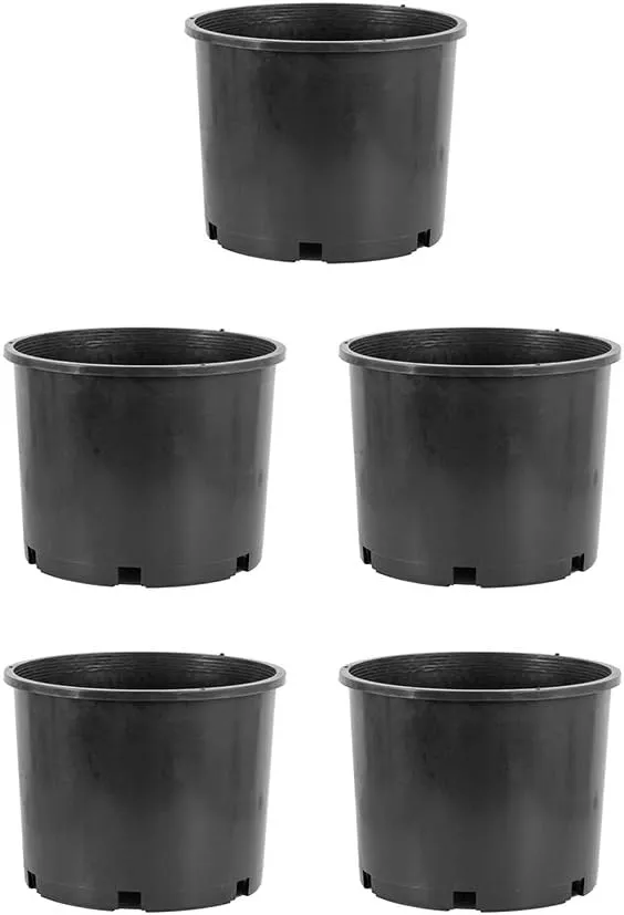 Pro Cal HGPK5PHD Round Circle 5 Gallon Wide Rim Durable Injection Molded Plastic Garden Plant Nursery Pot for Indoor or Outdoor (Set of 5)