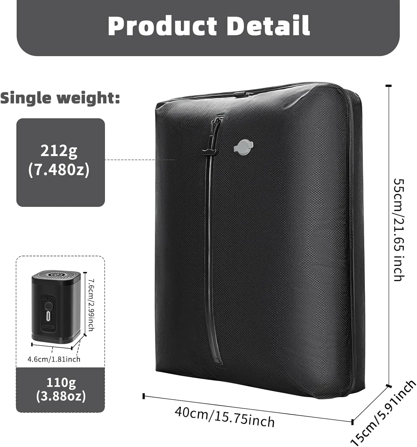 Professional Vacuum Storage Bag for Travel,Reusable Vacuum Compression Space Saving Bag with Wireless Vacuum pump,IP67 vacuum backpack travel for Clothes,Suitcase,Backpack&Carry(2pc pump)