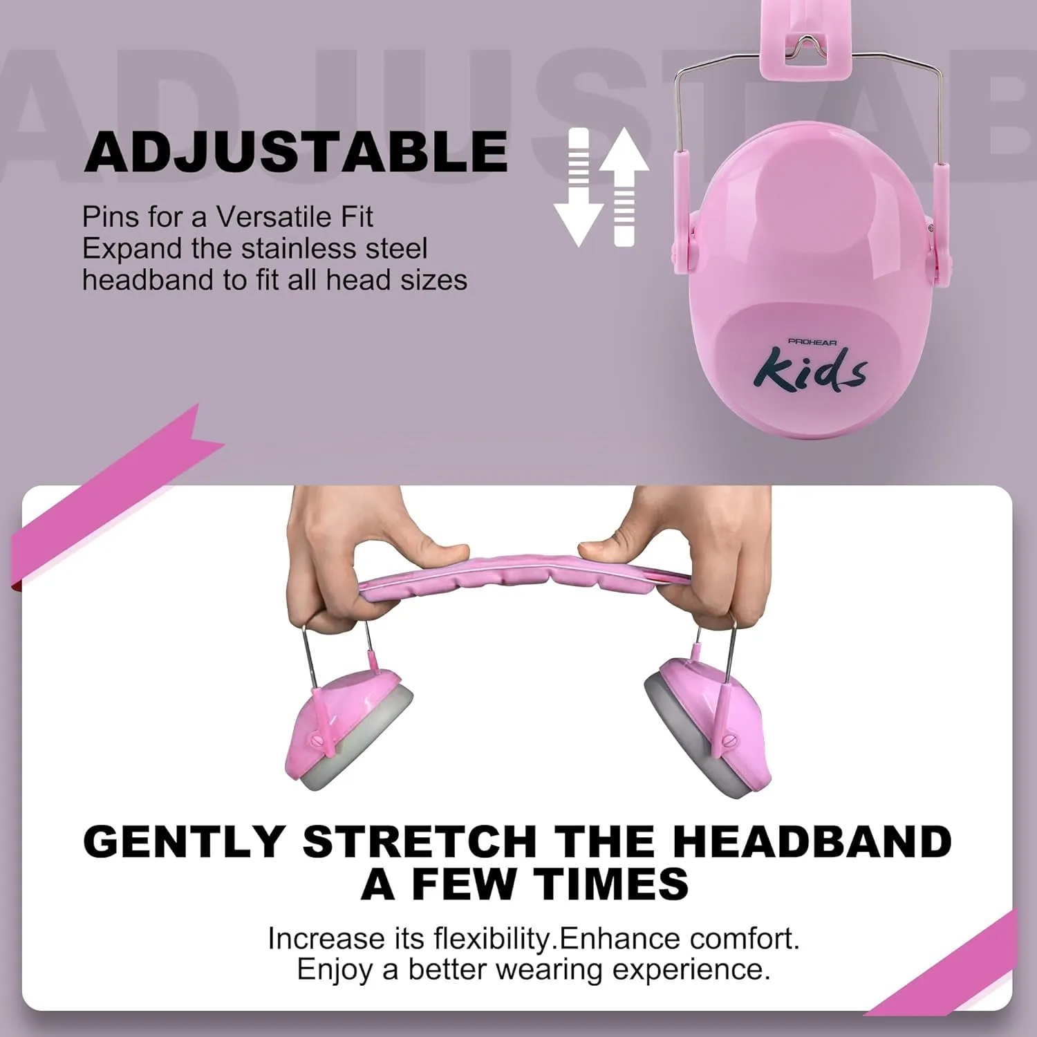PROHEAR 032 2.0 Noise Cancelling Headphones for Kids - 25dB Noise Reduction - Adjustable Sensory Ear Protection Muffs for Concert, Fireworks, Monster Truck Shows, School - Bunny Nose Pink