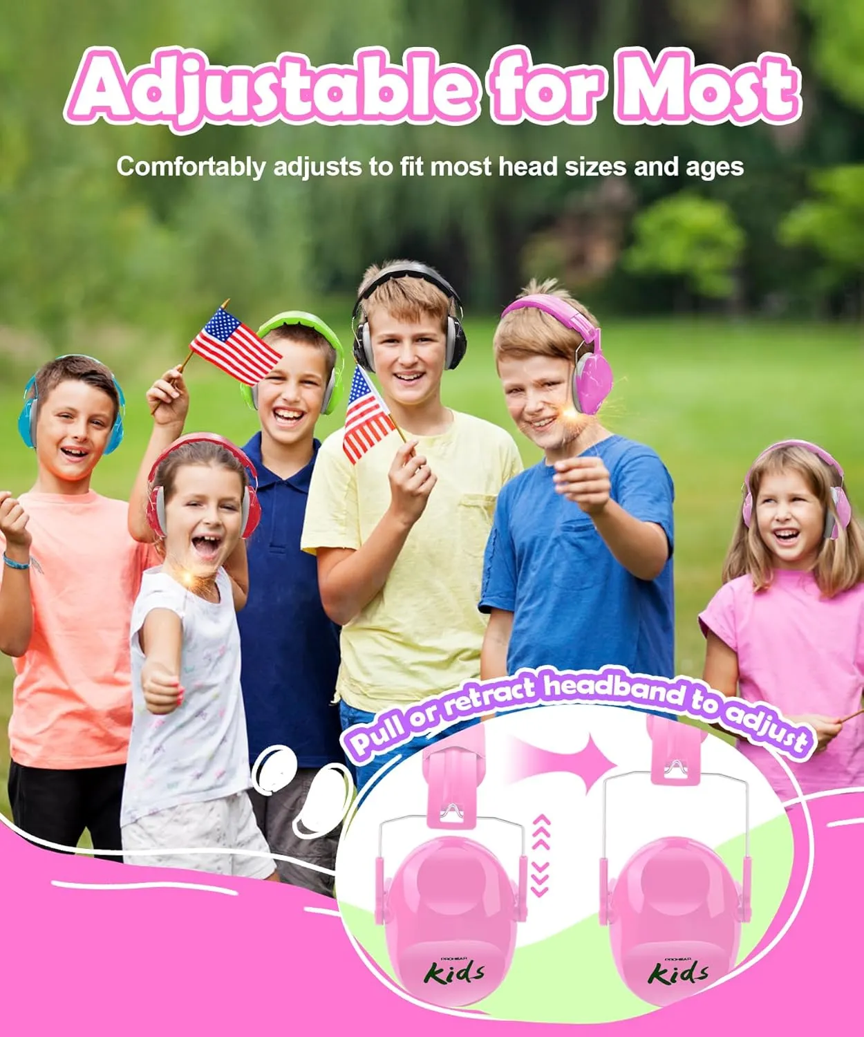PROHEAR 032 2.0 Noise Cancelling Headphones for Kids - 25dB Noise Reduction - Adjustable Sensory Ear Protection Muffs for Concert, Fireworks, Monster Truck Shows, School - Bunny Nose Pink