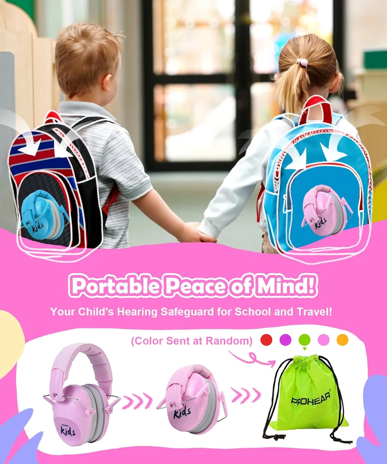PROHEAR 032 2.0 Noise Cancelling Headphones for Kids - 25dB Noise Reduction - Adjustable Sensory Ear Protection Muffs for Concert, Fireworks, Monster Truck Shows, School - Bunny Nose Pink