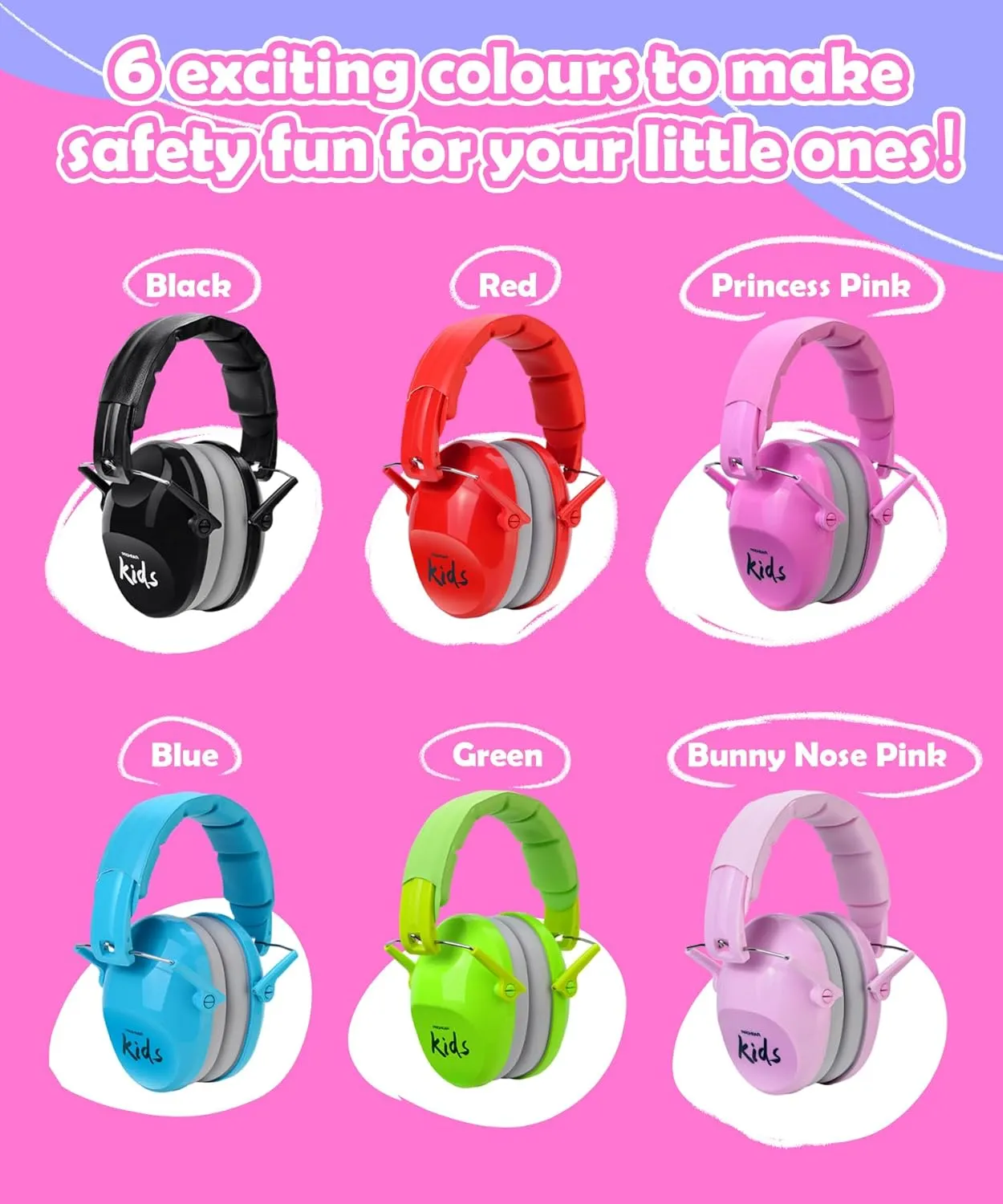 PROHEAR 032 2.0 Noise Cancelling Headphones for Kids - 25dB Noise Reduction - Adjustable Sensory Ear Protection Muffs for Concert, Fireworks, Monster Truck Shows, School - Bunny Nose Pink