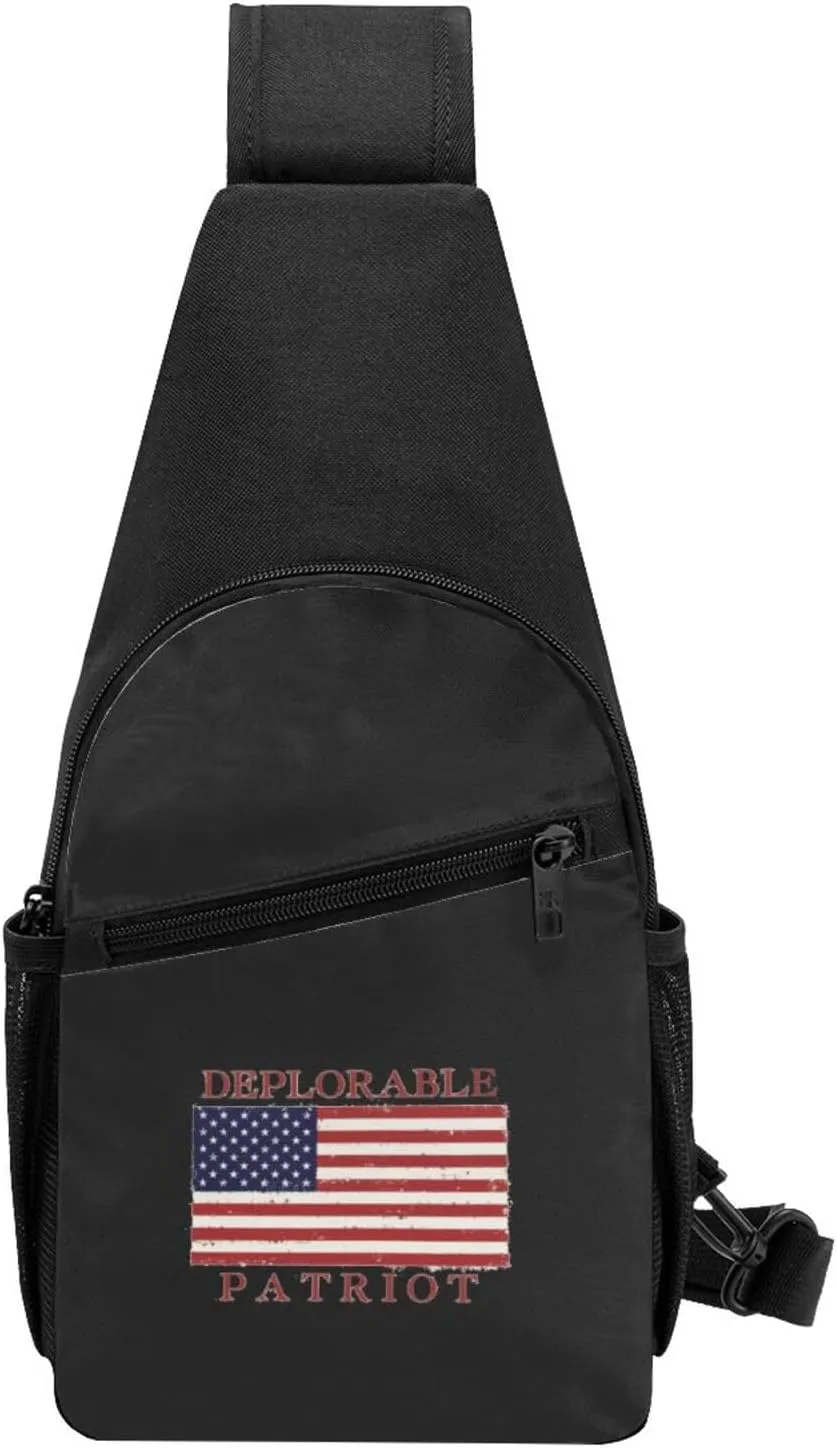 Proud Deplorable Patriot American Flag Unisex Chest Bag Lightweight Crossbody Shoulder Bag Travel Pocket