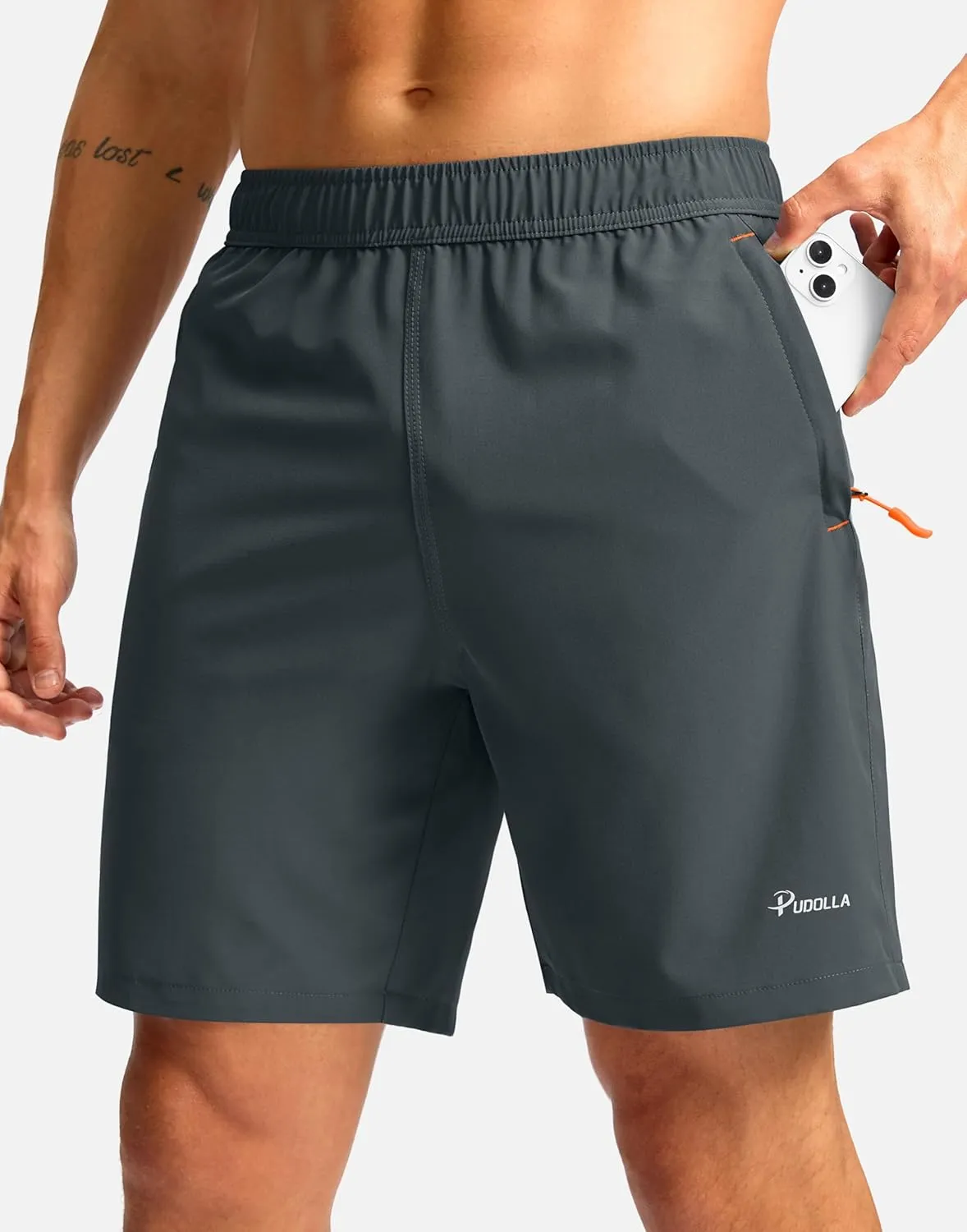 Pudolla Men's Athletic Hiking Shorts Lightweight Workout Gym Shorts for Men Outdoor Casual Travel with 3 Zipper Pockets