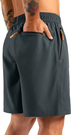 Pudolla Men's Athletic Hiking Shorts Lightweight Workout Gym Shorts for Men Outdoor Casual Travel with 3 Zipper Pockets