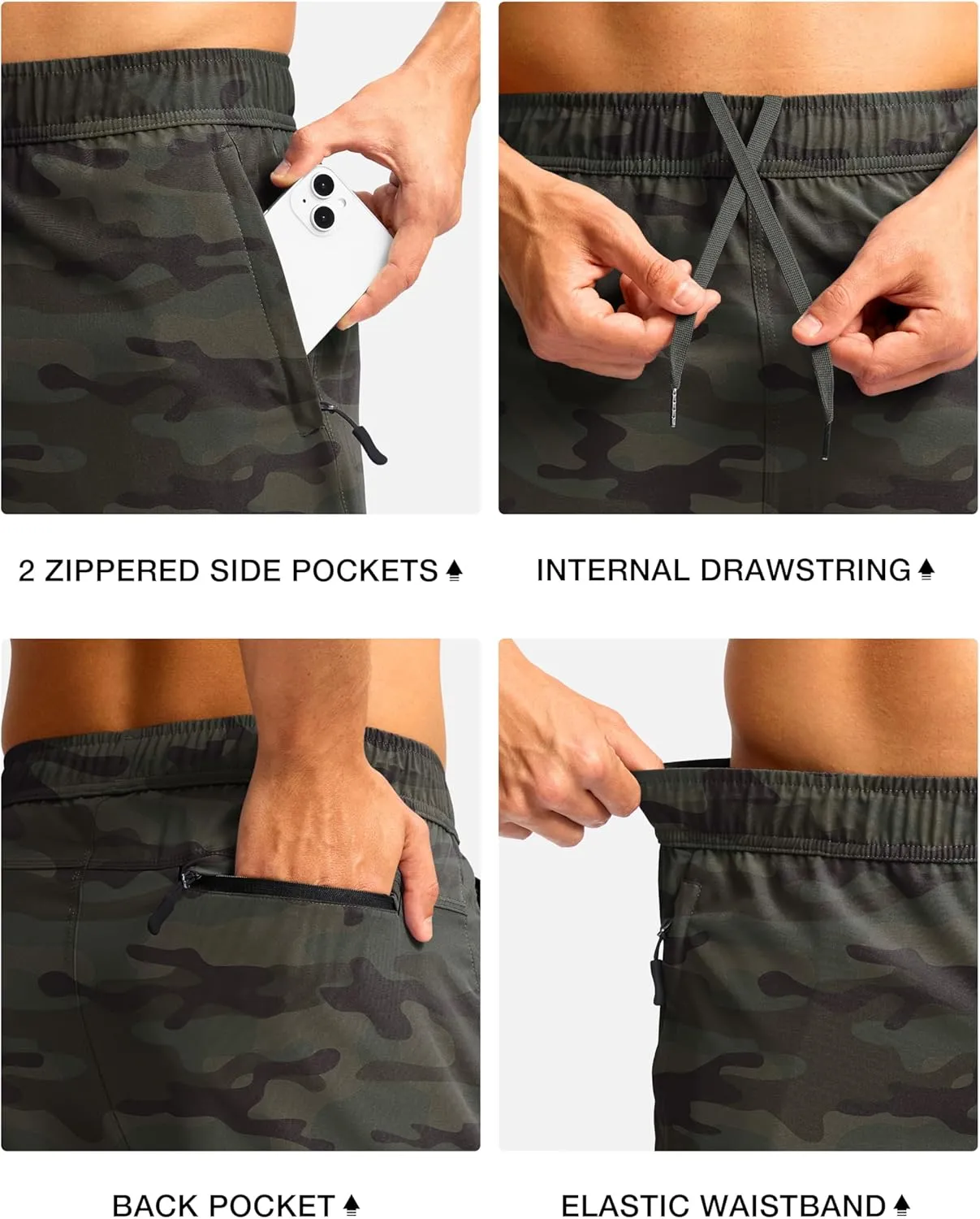 Pudolla Men's Athletic Hiking Shorts Lightweight Workout Gym Shorts for Men Outdoor Casual Travel with 3 Zipper Pockets