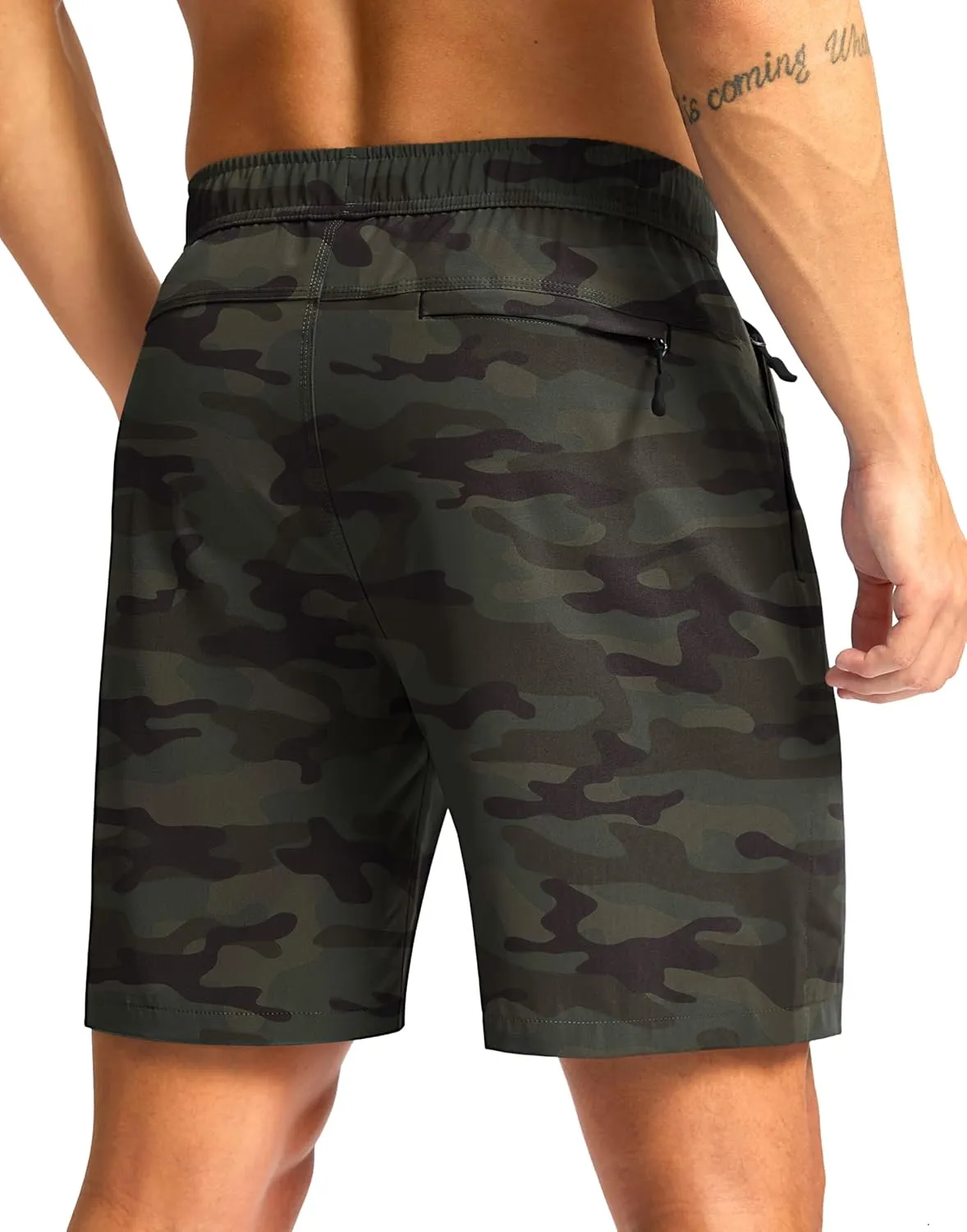 Pudolla Men's Athletic Hiking Shorts Lightweight Workout Gym Shorts for Men Outdoor Casual Travel with 3 Zipper Pockets