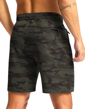 Pudolla Men's Athletic Hiking Shorts Lightweight Workout Gym Shorts for Men Outdoor Casual Travel with 3 Zipper Pockets