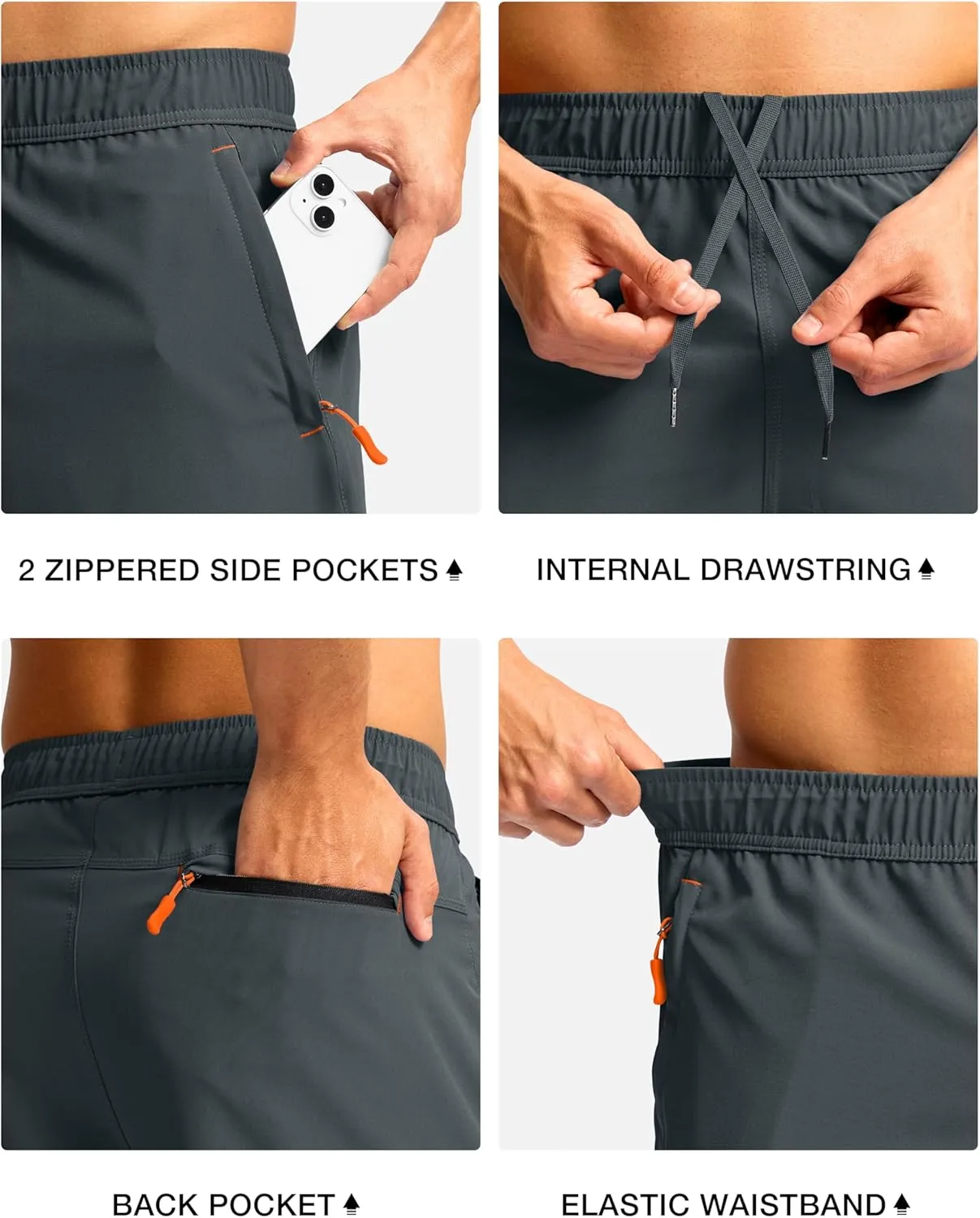 Pudolla Men's Athletic Hiking Shorts Lightweight Workout Gym Shorts for Men Outdoor Casual Travel with 3 Zipper Pockets
