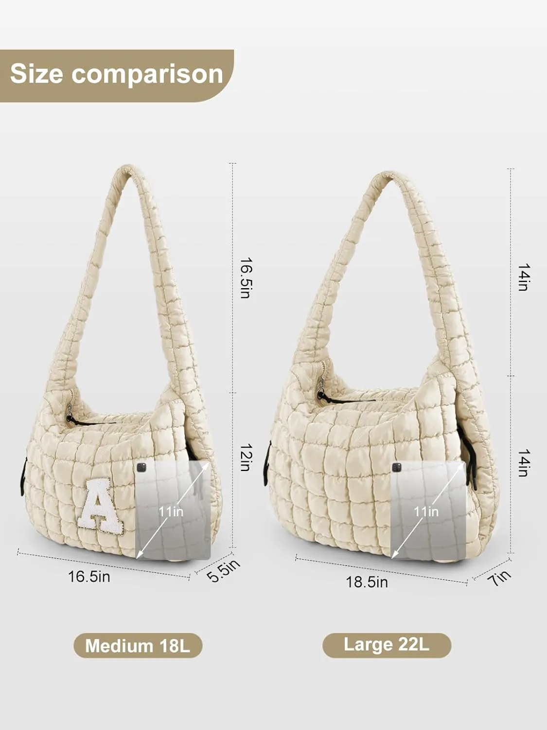 Puffer Tote Bag for Women initial Tote Bag Quilted Large Carryall Bag Puffy Cross-body Bag Hobo Handbags
