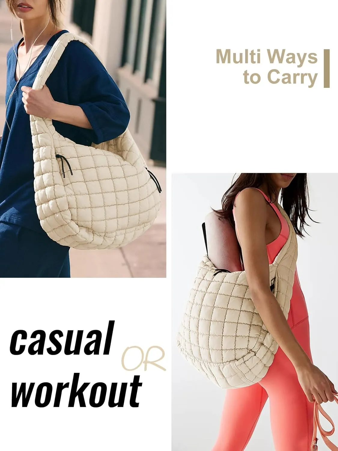 Puffer Tote Bag for Women initial Tote Bag Quilted Large Carryall Bag Puffy Cross-body Bag Hobo Handbags