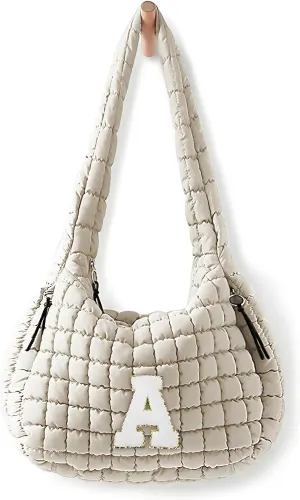 Puffer Tote Bag for Women initial Tote Bag Quilted Large Carryall Bag Puffy Cross-body Bag Hobo Handbags