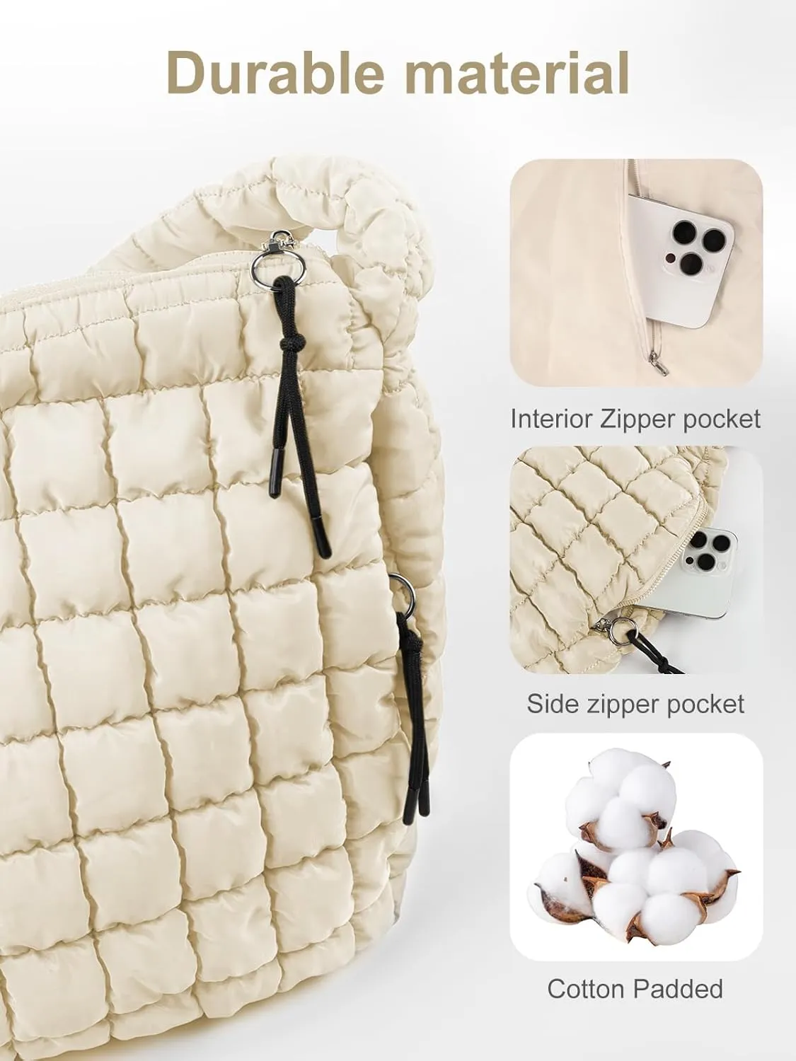 Puffer Tote Bag for Women initial Tote Bag Quilted Large Carryall Bag Puffy Cross-body Bag Hobo Handbags